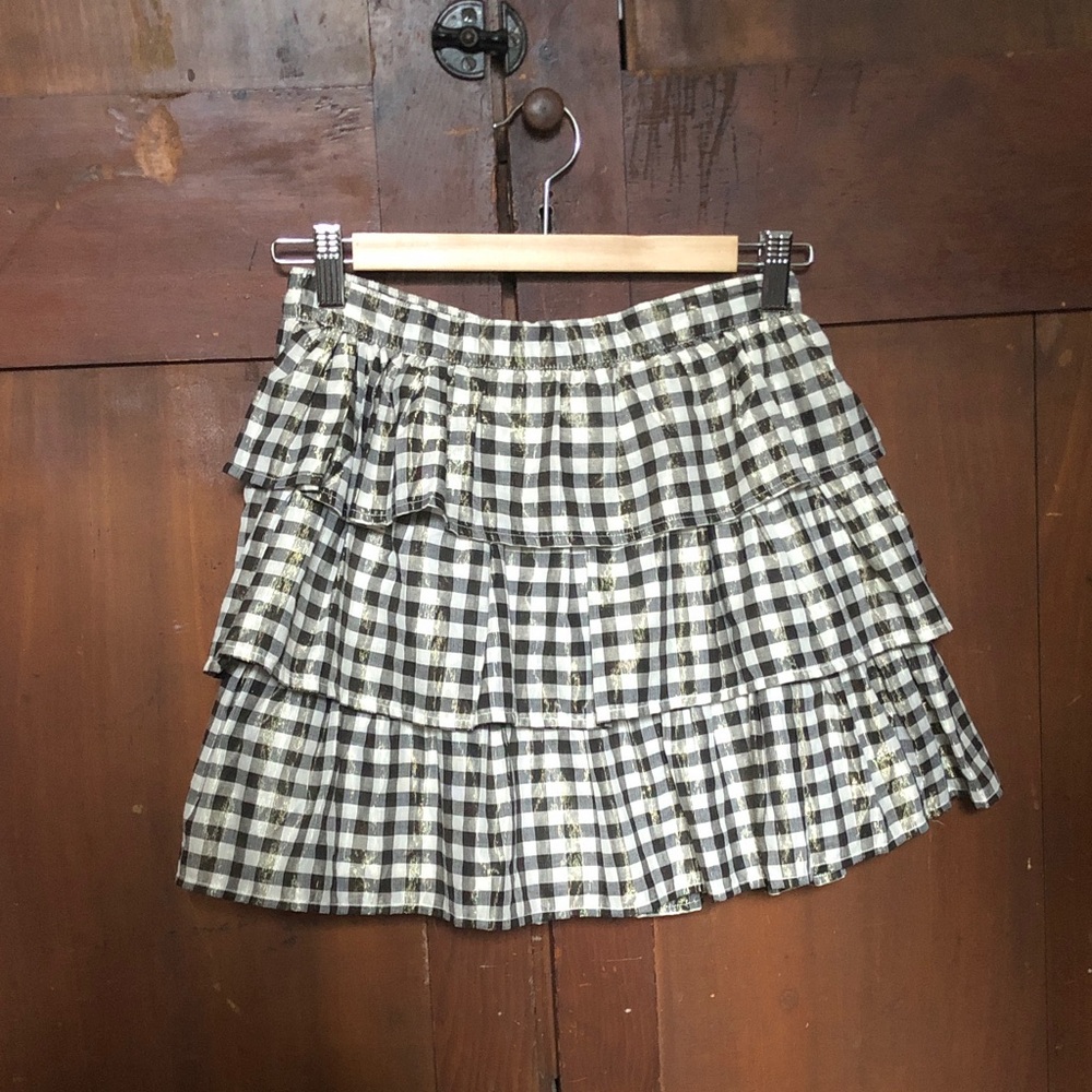 Janie and Jack Black and White Gingham Tiered Mini Skirt with Gold Accents